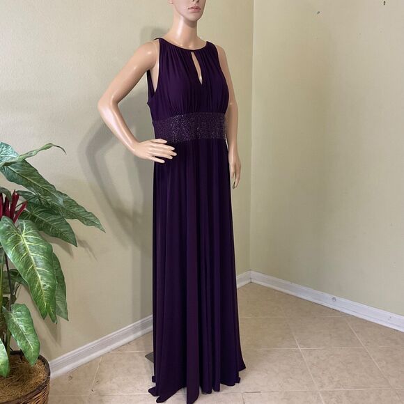 R & M Richards Plus 14 Formal PROM GALA EVENT Purple, empire waist  halter Dress - Picture 1 of 16